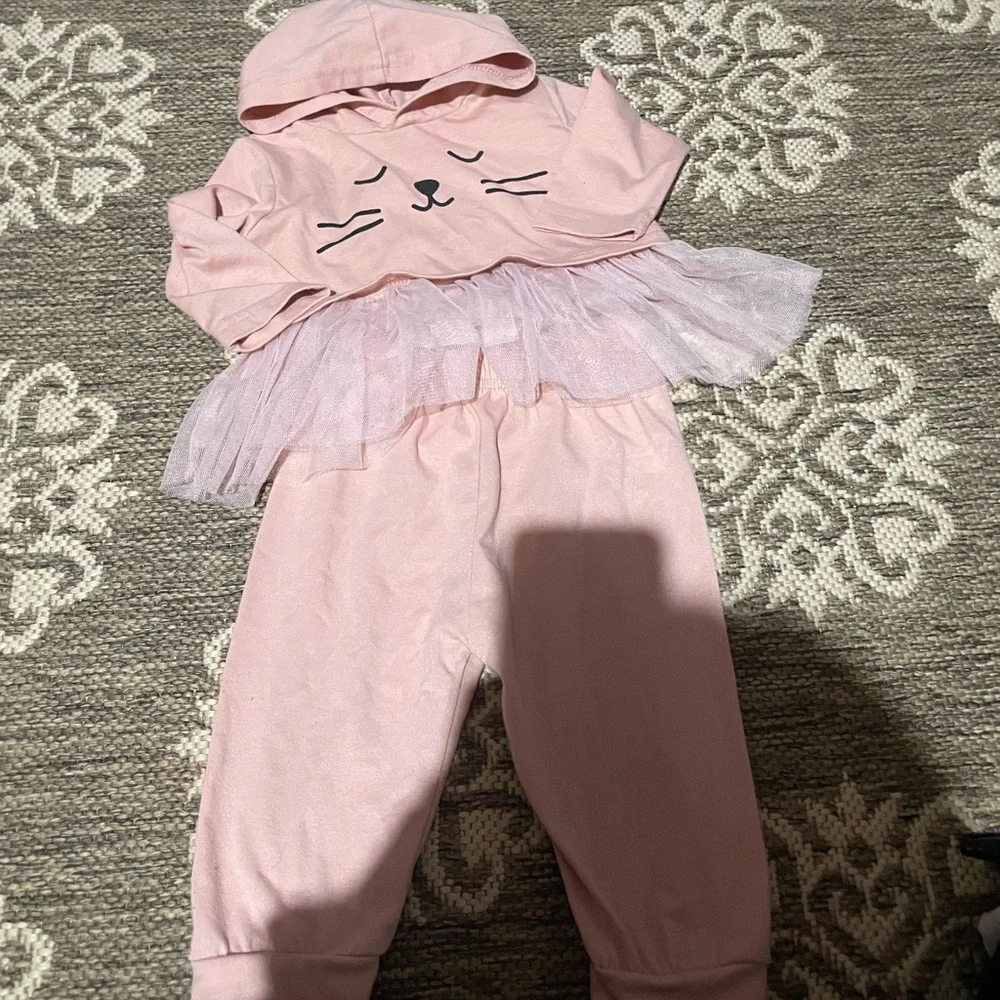 Pink Cat Face Baby Outfit with Tulle‎ Skirt size 86 (3-6
